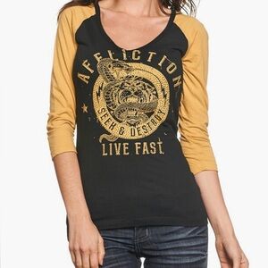 Affliction Black Tee with Gold Graphic